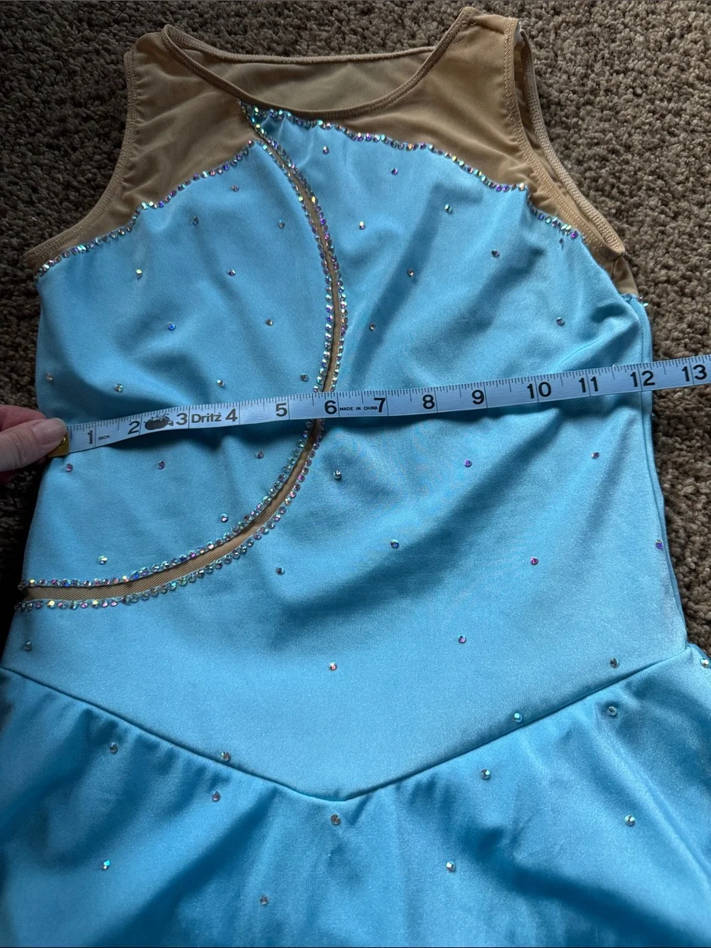 Blue Girls' Skating Dress with Nude Mesh Accents